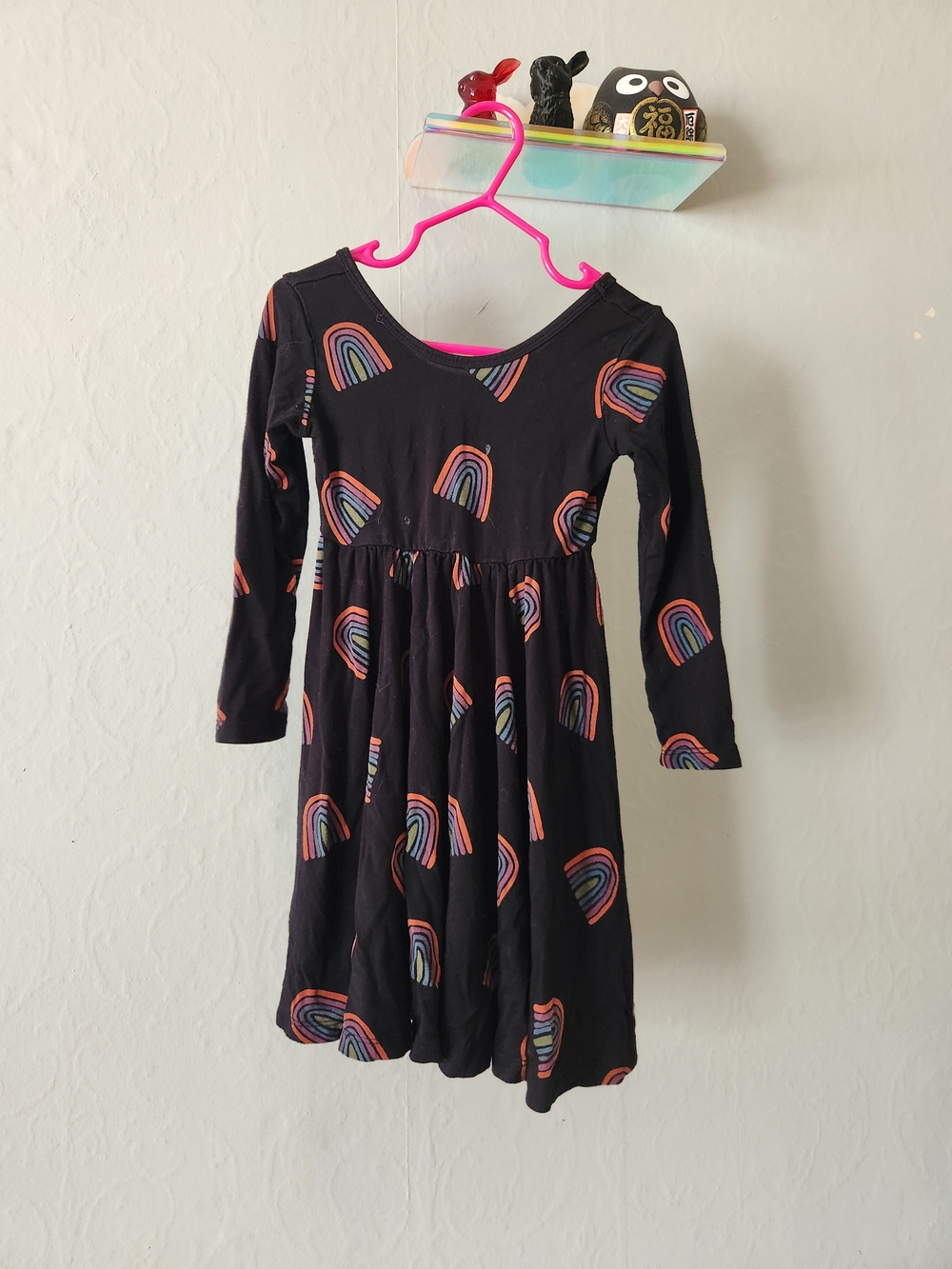 Kyte BABY Black Long-Sleeve Rainbow Print Dress